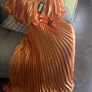 Ungaro Orange Ruffled Pleated Dress
